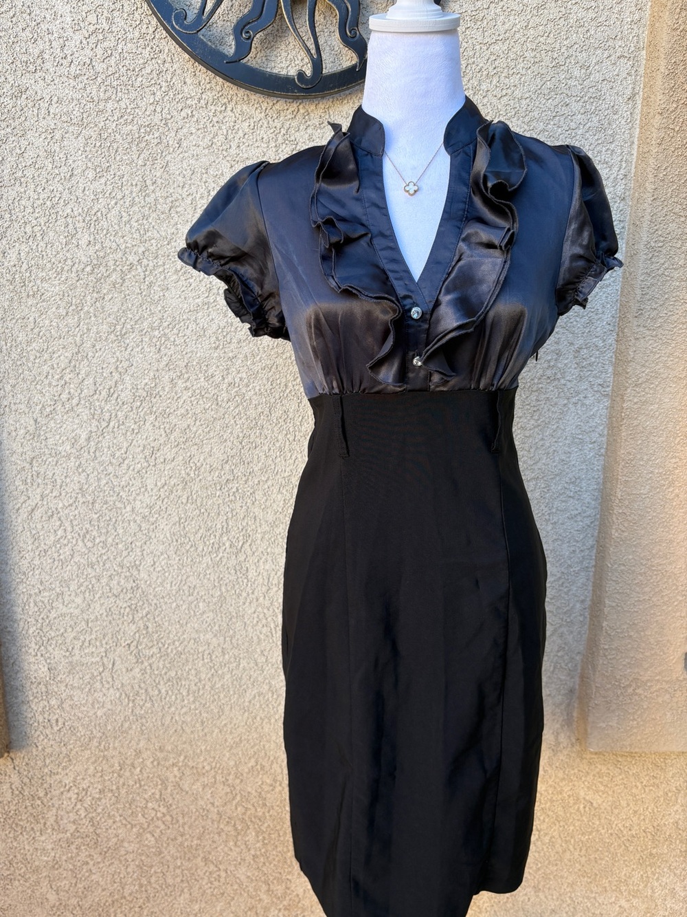 Speechless Black Satin Ruffle Collar Pencil Dress Office Siren Preppy Y2K